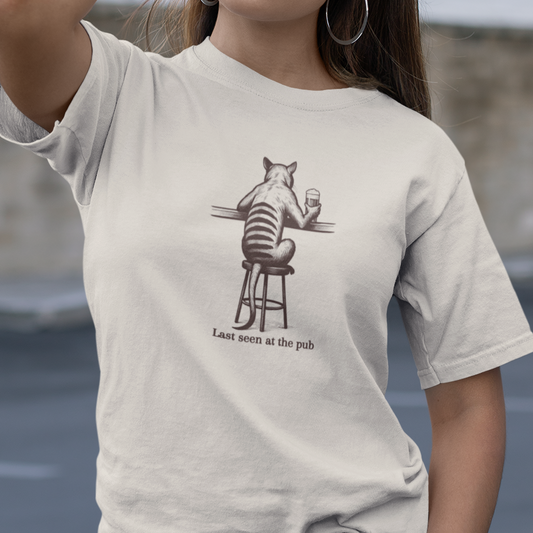 Funny Thylacine T-Shirt, Last Seen at the Pub Shirt, Tasmanian Tiger Tee, Extinct Animal Shirt, Australian Wildlife T-Shirt